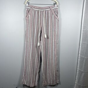 Rewind Linen‎ Blend Pants Womens L Medium Vertical Stripes Boho Coastal Nautical